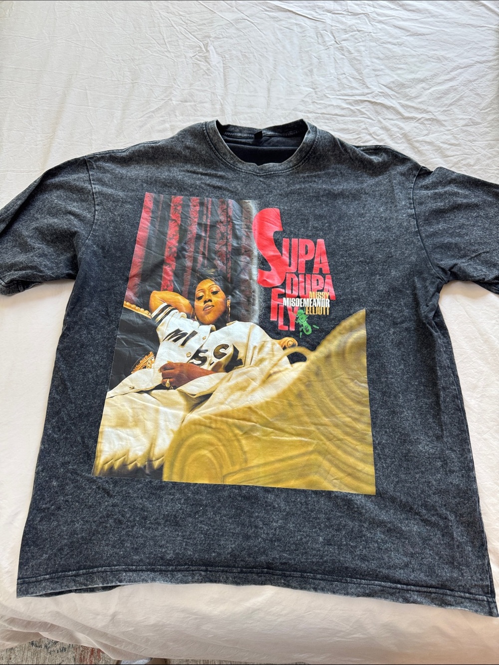 Missy Graphic Black Washed 'Supa Dupa Fly' Vintage-Style Tee